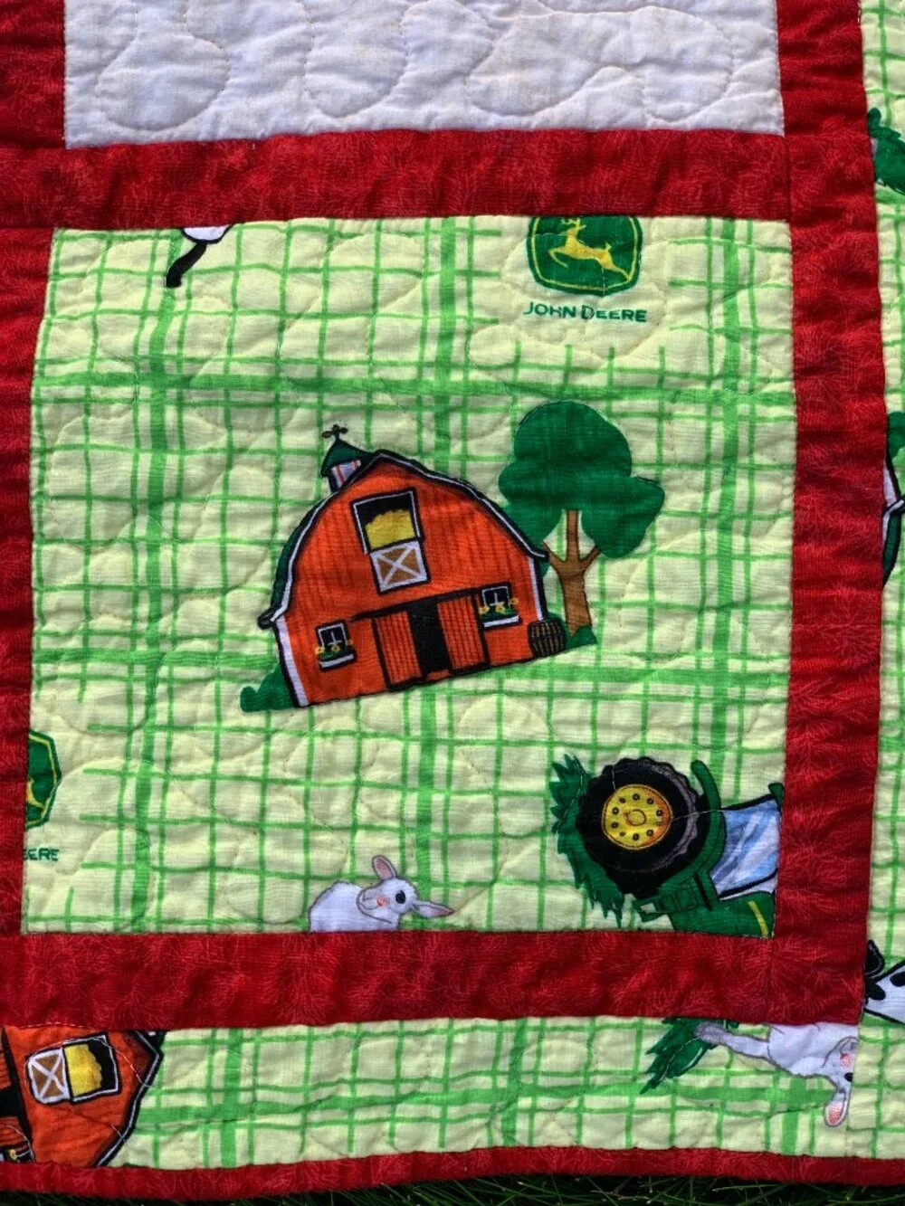 Vintage Handmade Patchwork Quilt John Deere Baby Toddler Lap Cottagecore Blanket
